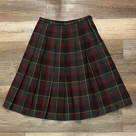 Vtg Pendleton 100% Wool Plaid Skirt 18 Midi Green Red Holiday USA Academia Retro - Picture 2 of 7